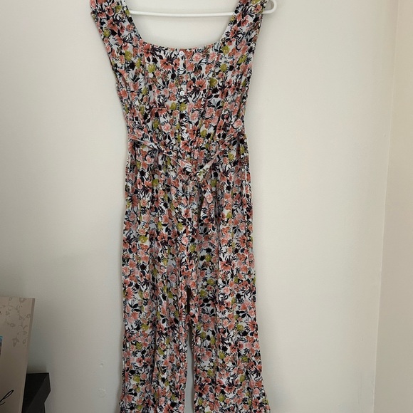 Pink and Green Floral Jumpsuit with Square Neckline - Picture 1 of 7
